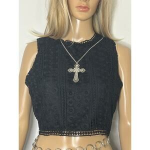 Abercrombie & Fitch Black Lace Crochet Crop Top Sleeveless Boho Festival M